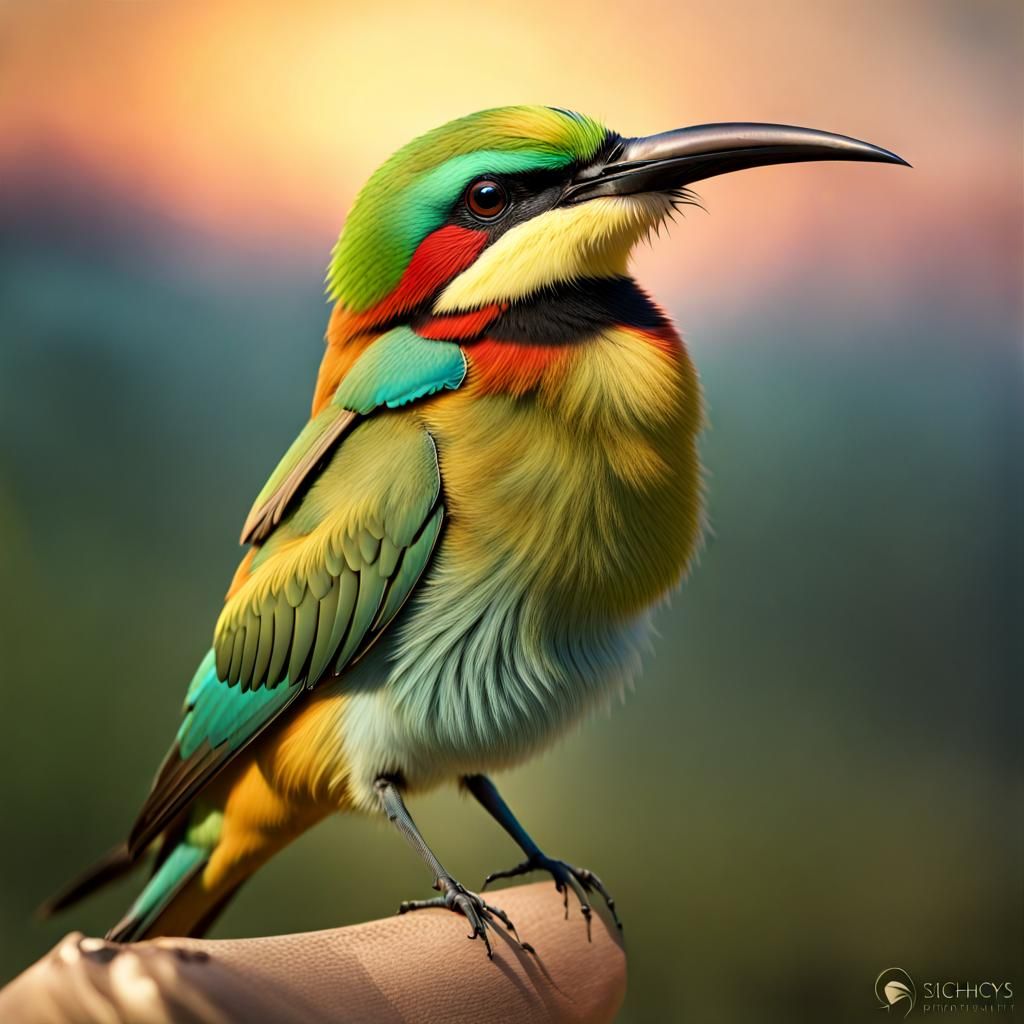 Rainbow Bee-Eater Captures Bee in Photorealistic Macro