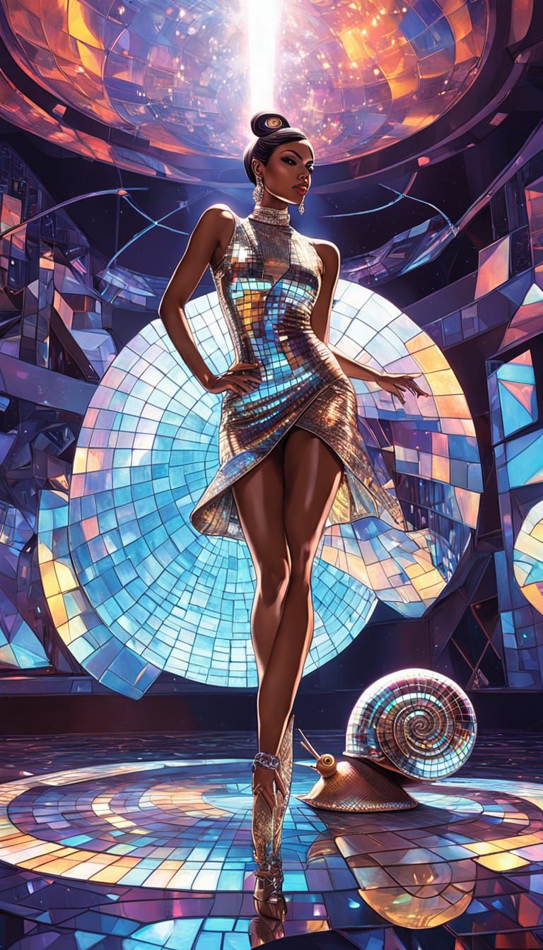 Futuristic Disco Goddess Snail Dances Under Neon Lights