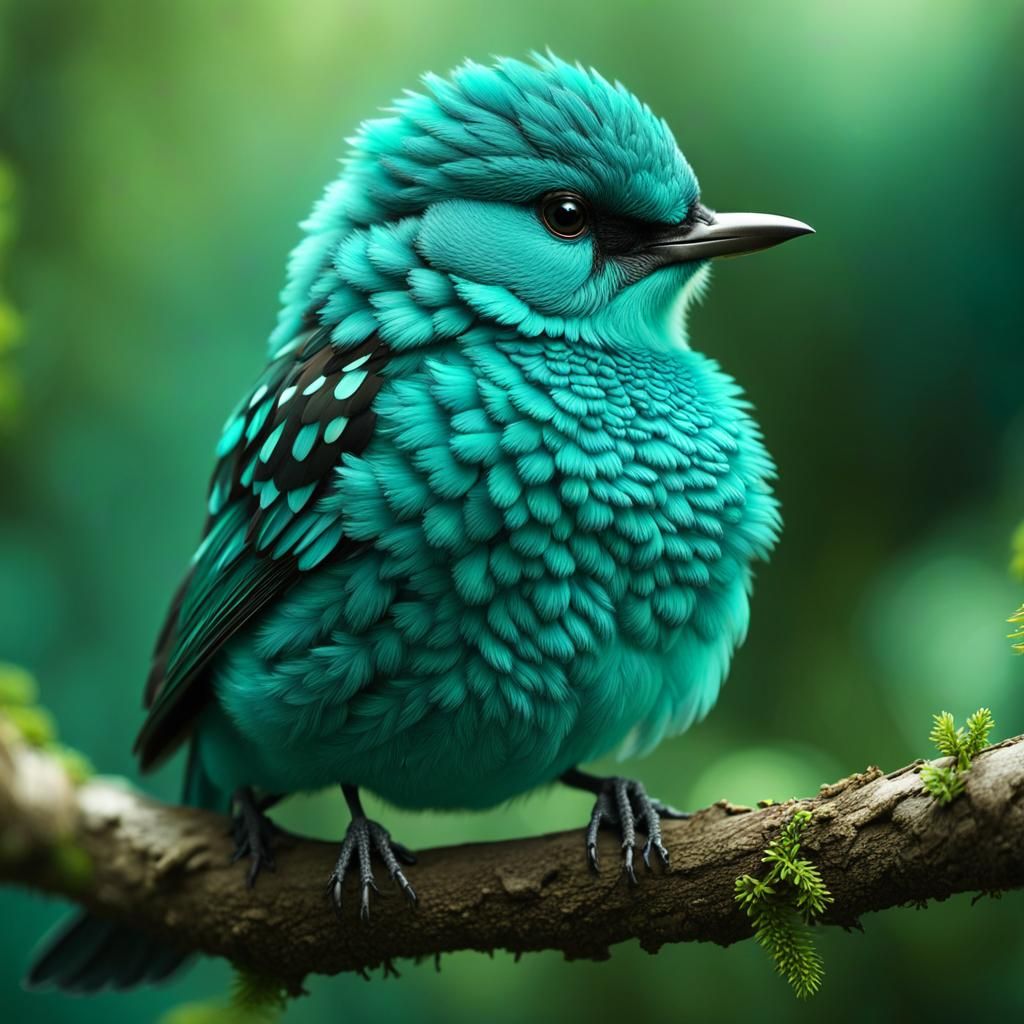 Teal Polka Dot Bird in Wildflower Garden