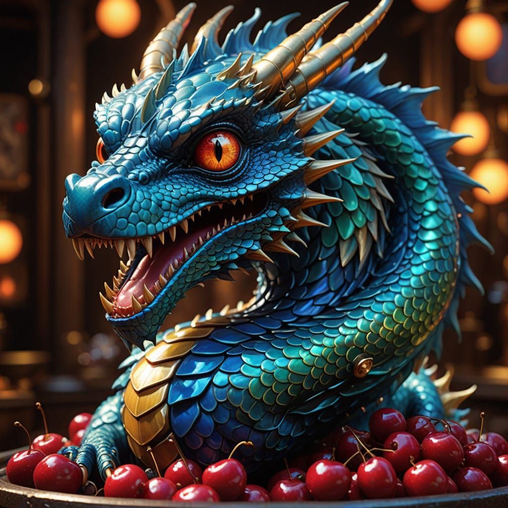 Surreal Dragon and Cherry Merge in Hyper-Realistic Digital A...