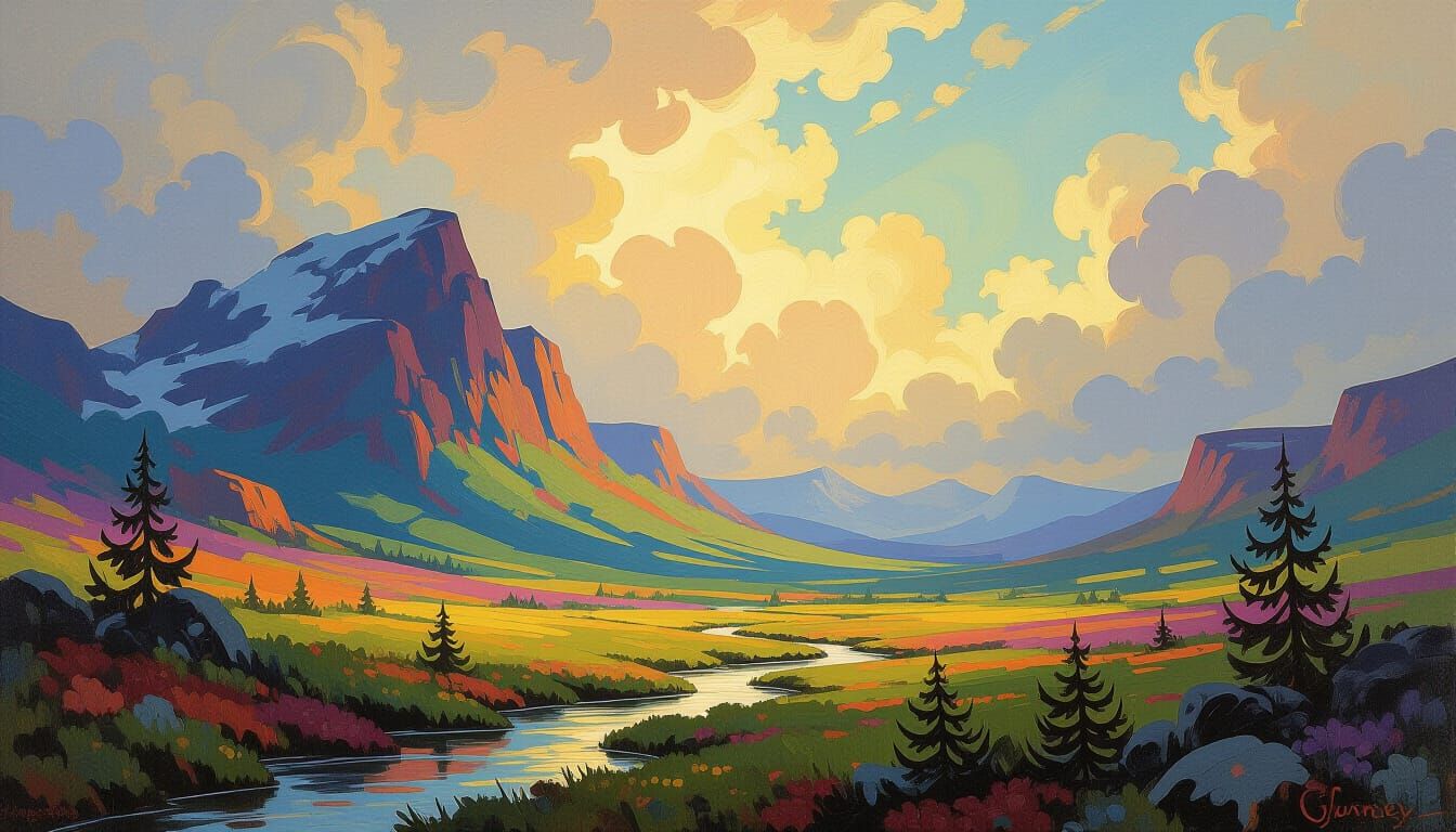 Fantastical Landscape Oil Painting with Vibrant Colors