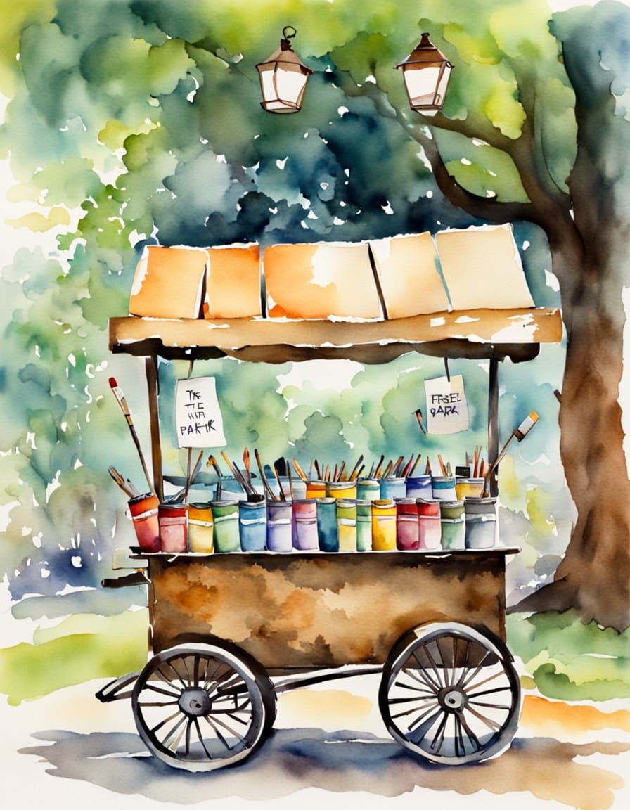 Whimsical Watercolor Art in a Park Setting