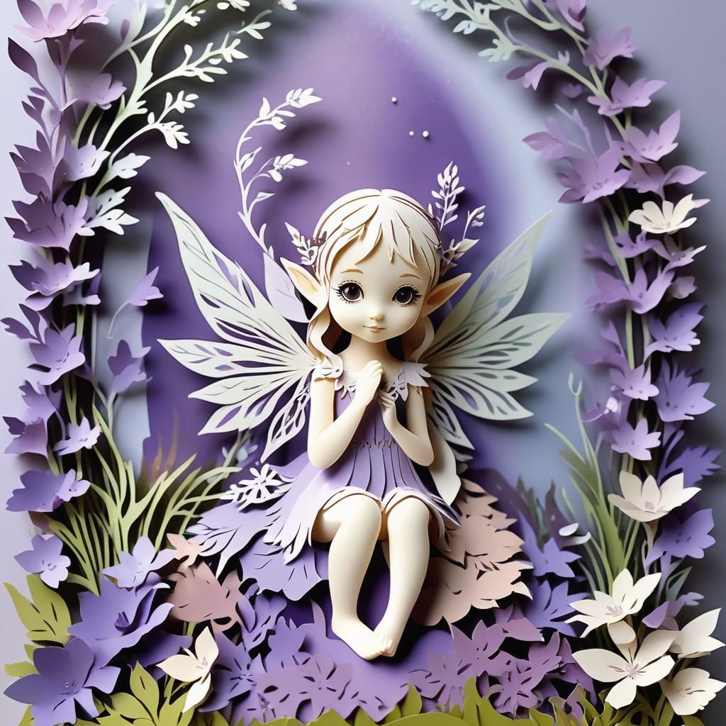 Delicate Kirigami Art: Baby Elf Girl in Flowers
