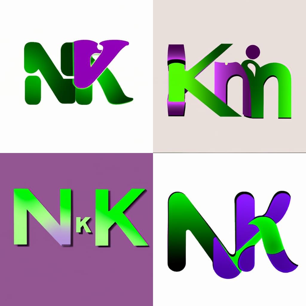 Stylish 3D Logo Design: Green 'n' and Purple 'K'