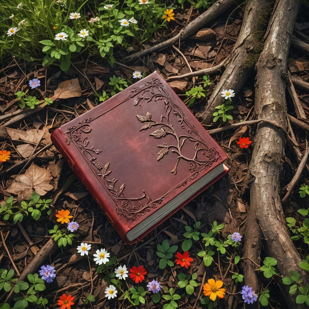 Macro Photo: Red Book in Forest