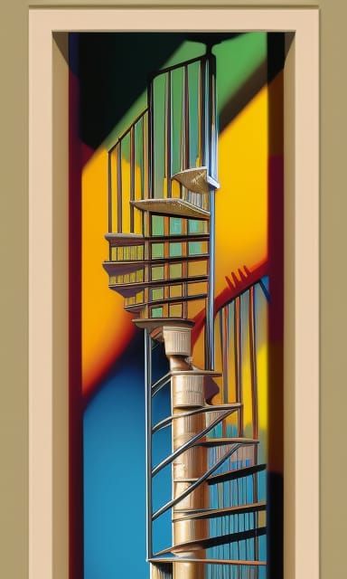 Dynamic Spiral Staircase in Comic Book Art