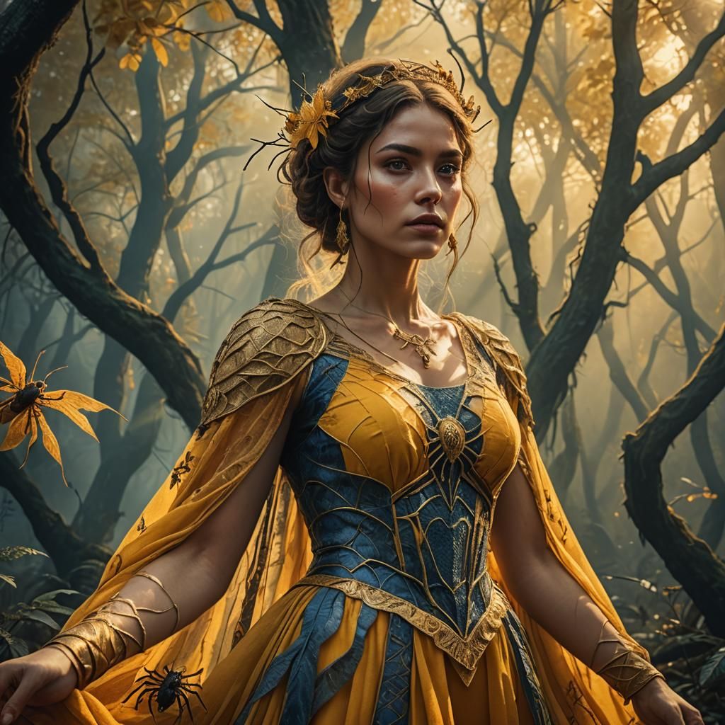 Mythological Spider Woman in Forest, Digital Art