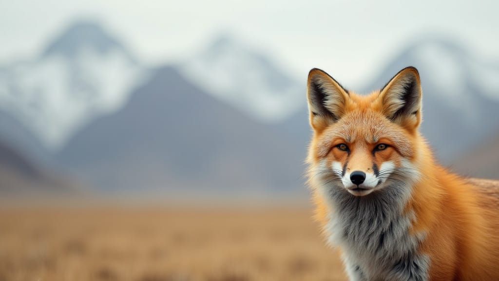 Tibetan Fox Amidst Majestic Steppe Landscapes