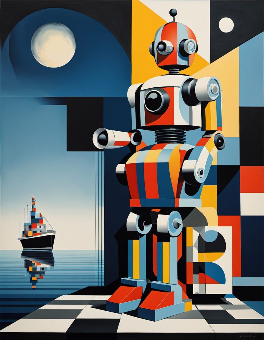 Steampunk Robot Portrait in Cubist Style