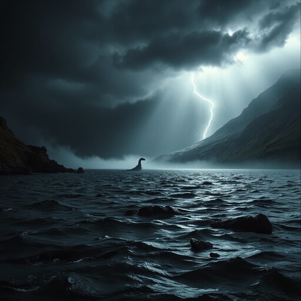 Loch Ness Monster Emerges in Stormy Digital Matte Painting