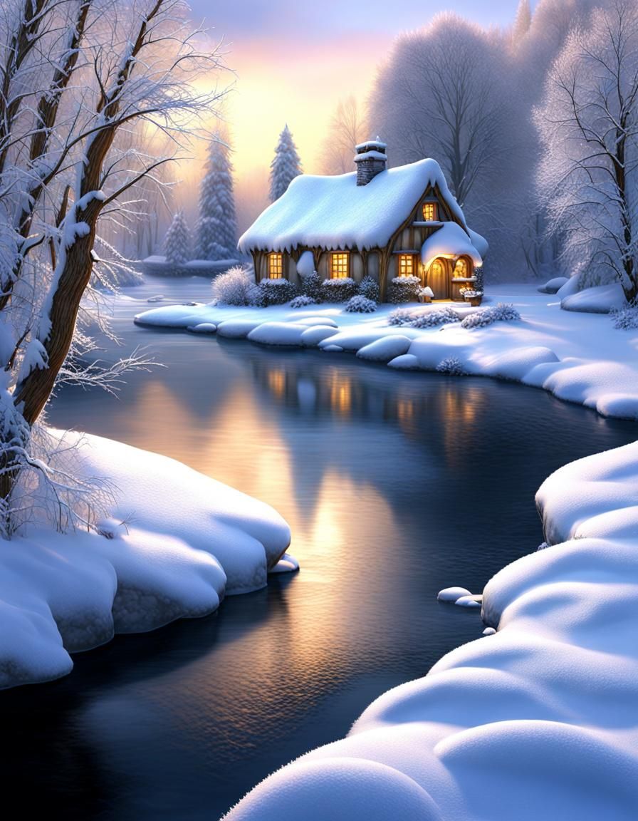 Winter Fairies Frolic in Snowy Cottage Village