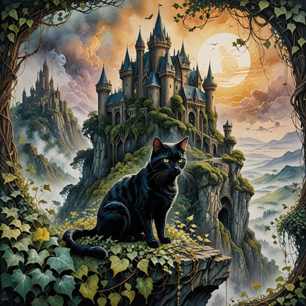 Ethereal Castle in Foggy Twilight: Dreamlike Surrealism