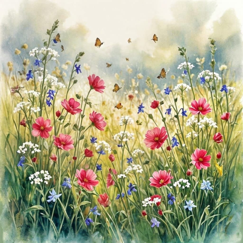 Monet Inspired Wildflower Meadow Watercolor