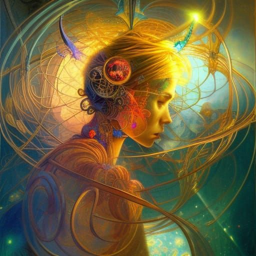 Down Quark in Dreampunk Style with Geometric Embellishments