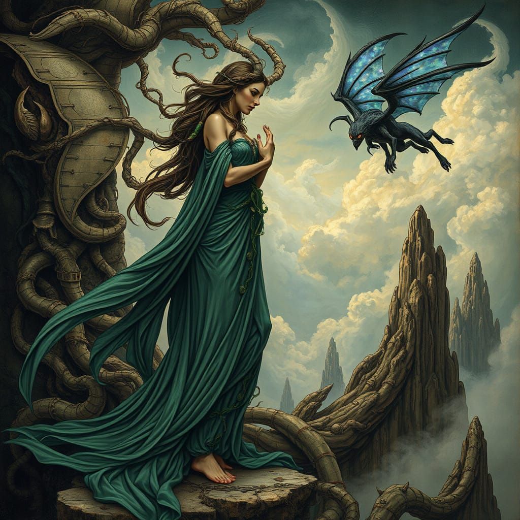 Mystical Dryad Confronts Mischief in Dreamlike Surrealist La...