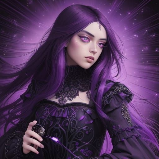 Gothic Dark Fantasy Teen Girl in Vibrant Optical Art Meadow