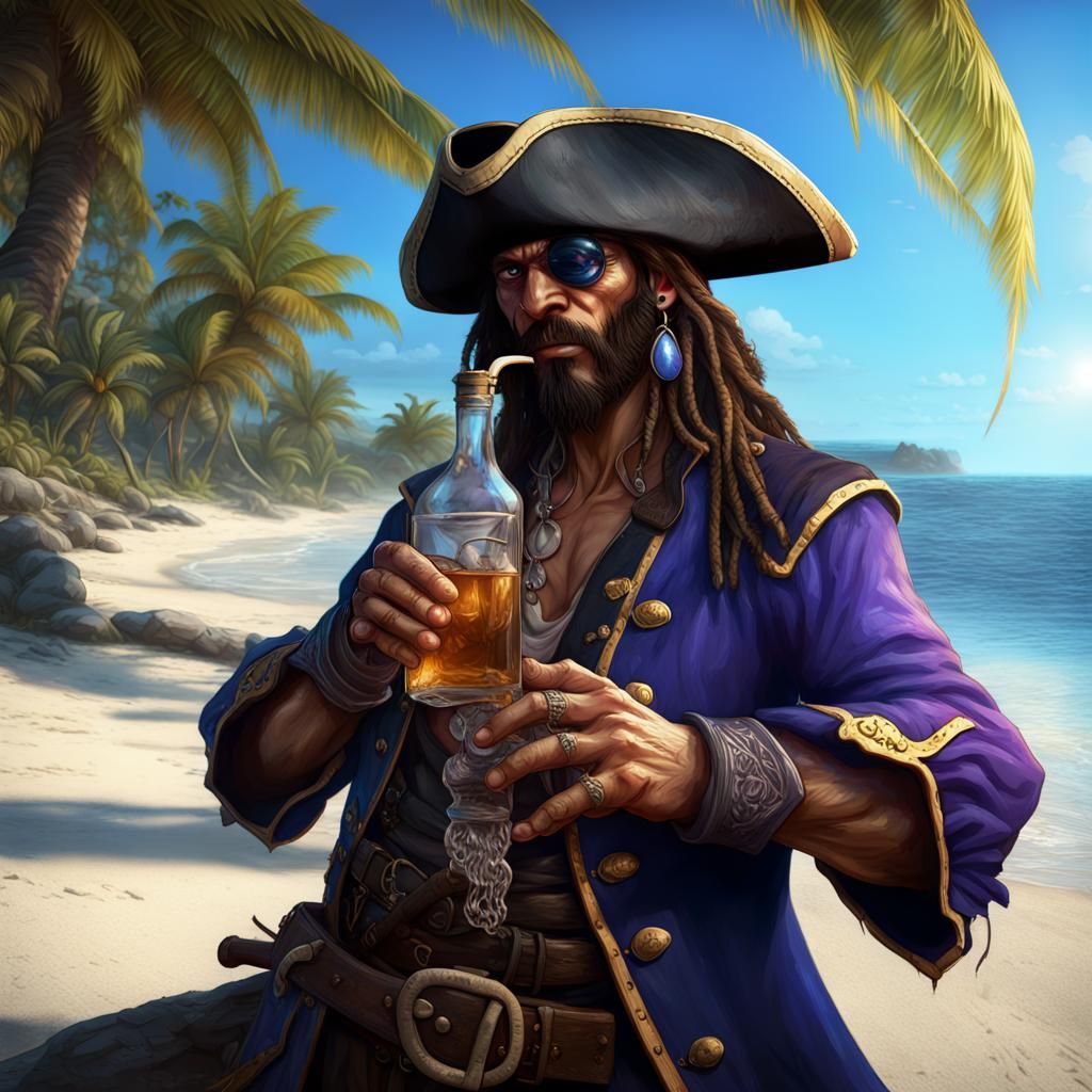 Pirate Sipping Rum: Dark Fantasy Concept Art