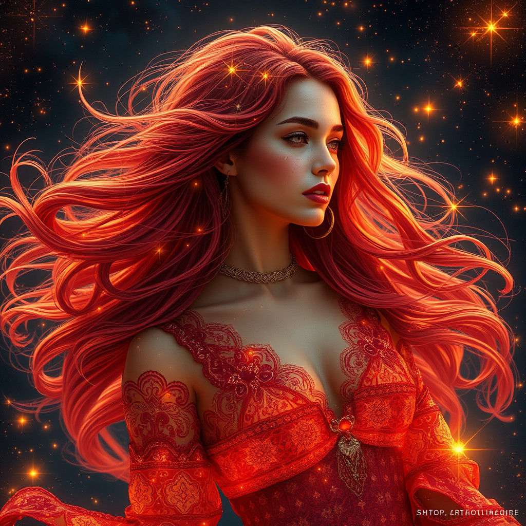 Ethereal Sagittarius Goddess in Vibrant Star-Inspired Attire