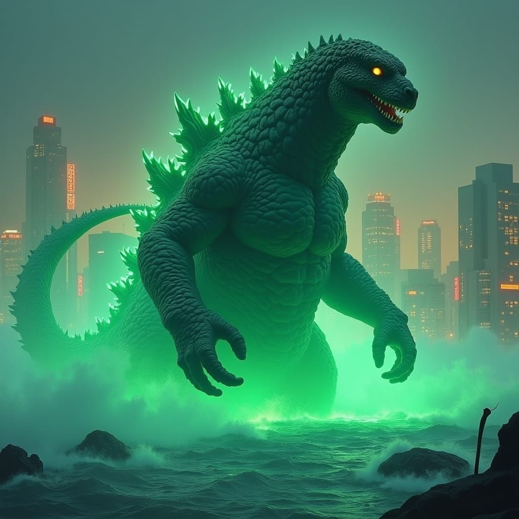 Godzilla Emerges from Radioactive Sea in Biomechanical Style