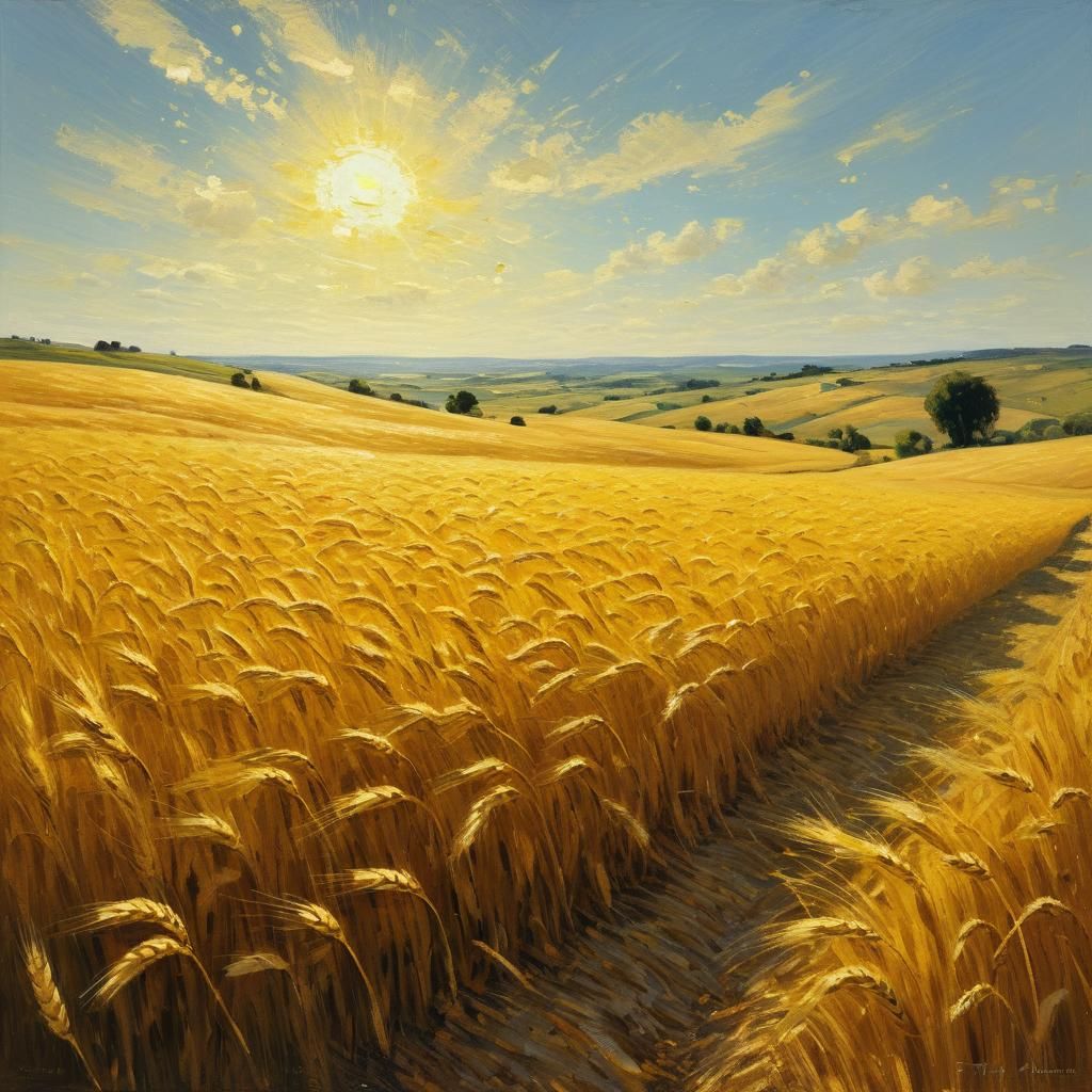 Golden Wheat Field in Impressionist Style