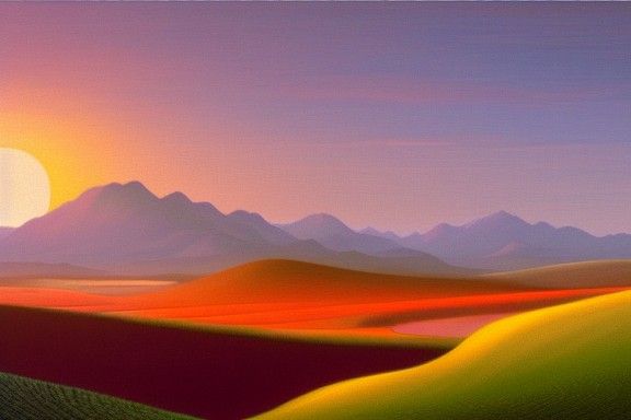 Rice Paddy Sunrise: Matte Painting in Pastel Colors