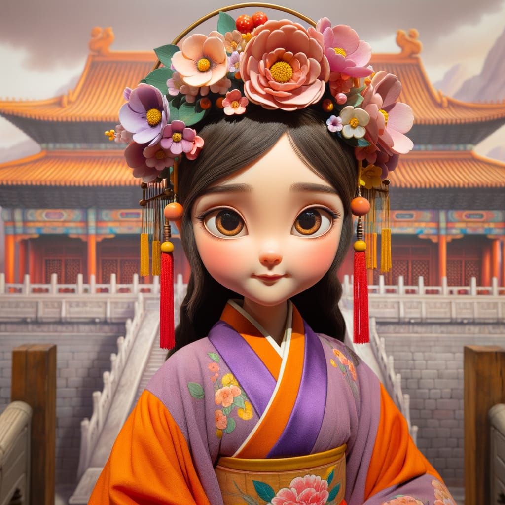Animated Girl in Hanfu at Forbidden City