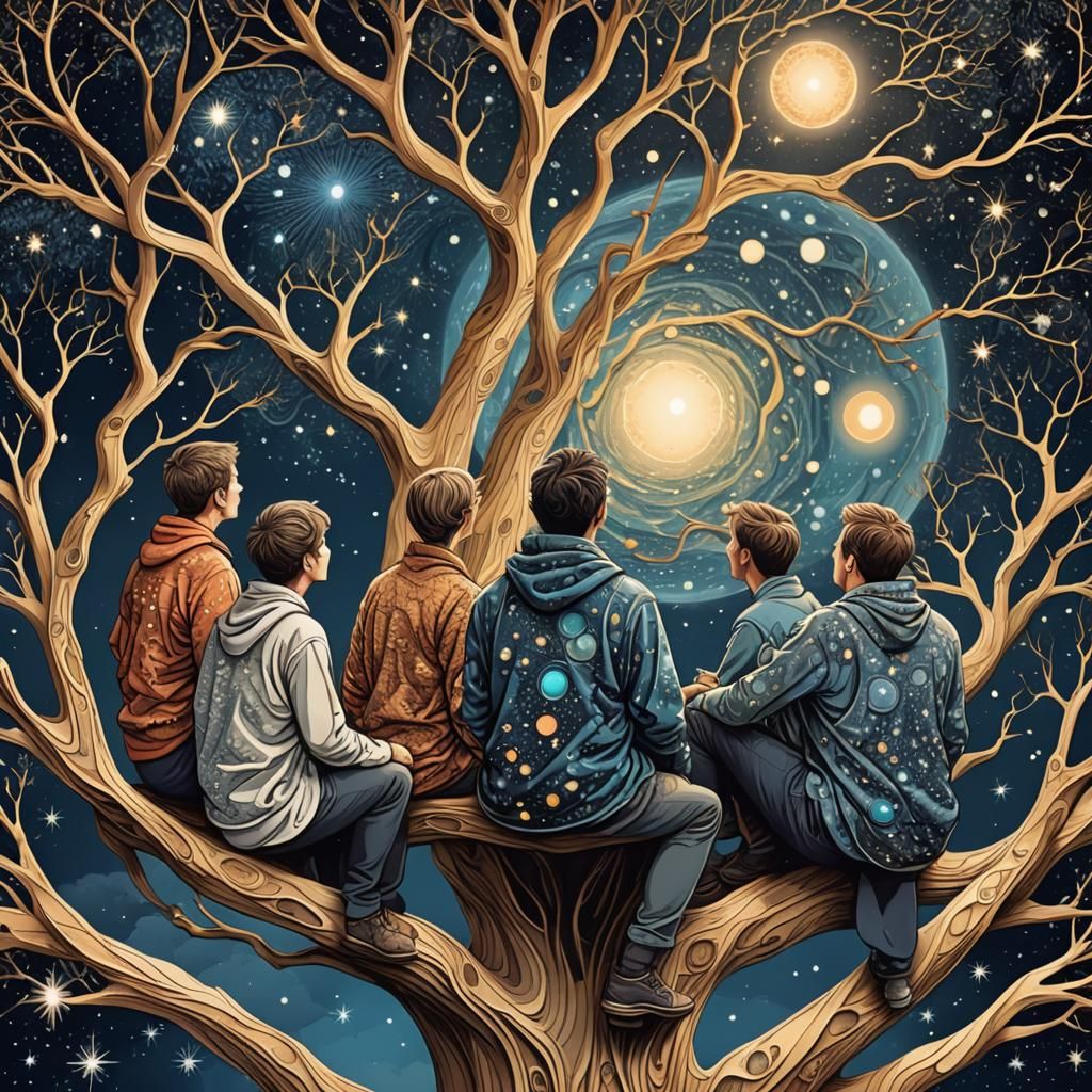 Starry Sky Gazers in Abstract Vector Style