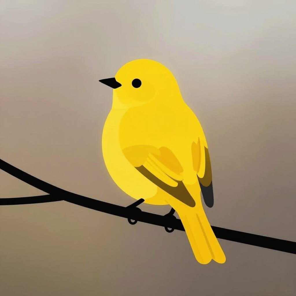 Minimalist Yellow Bird on Branch in Vector Art Style
