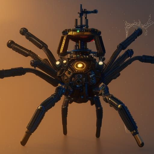 Steampunk Spider Mech in Cinematic Sci-Fi Style