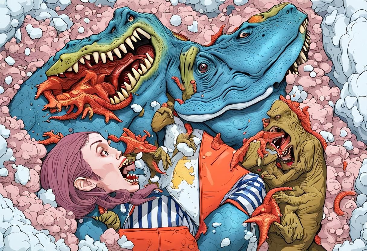T-Rex Eats Woman, Toy Action Figure Style