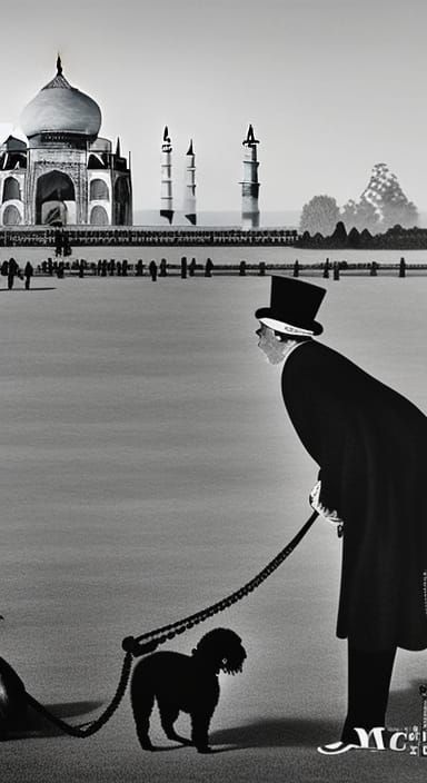 Poodle at the Taj Mahal in Photorealistic Style