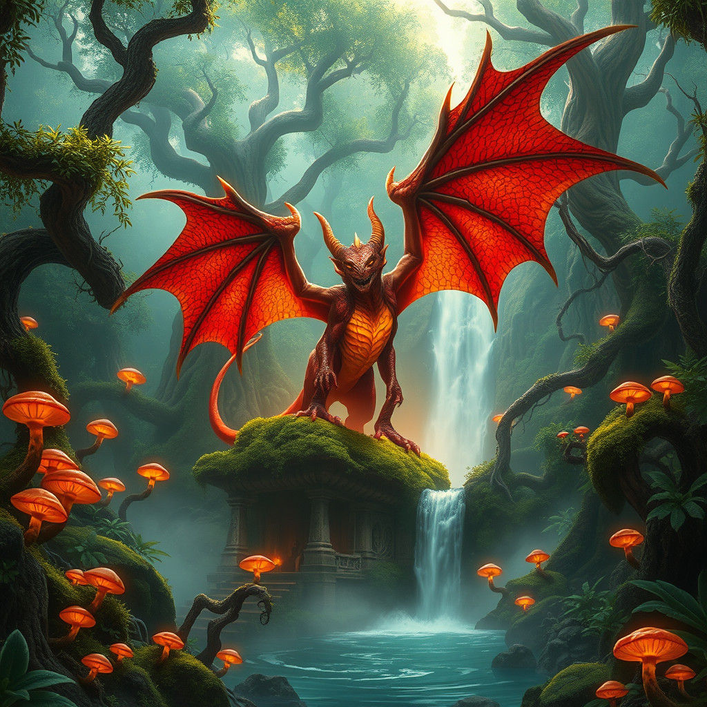 Fiery Devil Emerges from Jungle Temple: Matte Painting