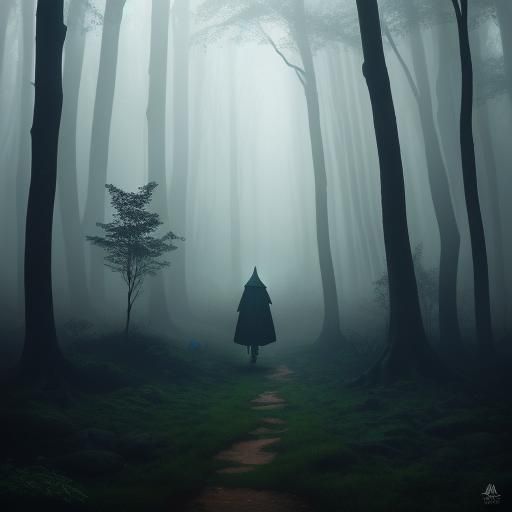 Mystical Figure in Dark Fantasy Forest