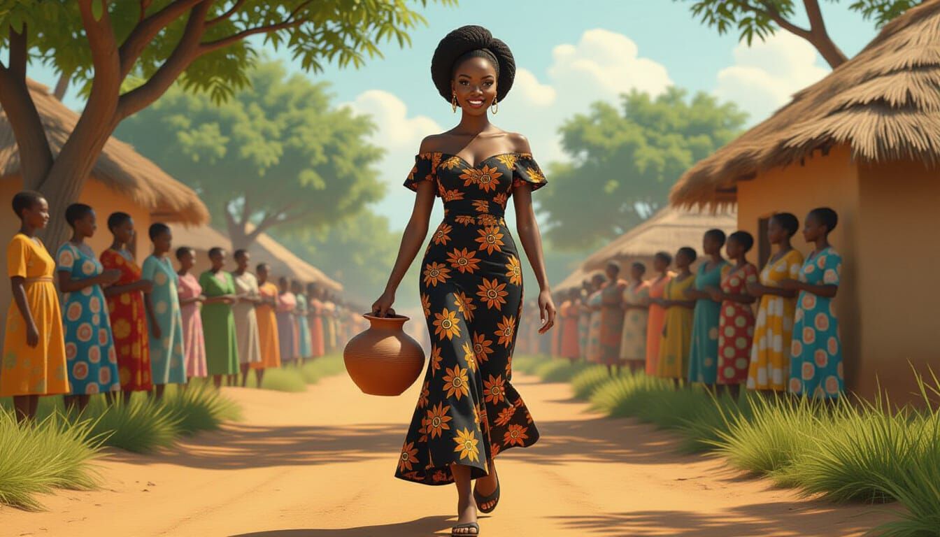 African Woman Carries Pot to Village in Realistic Animation