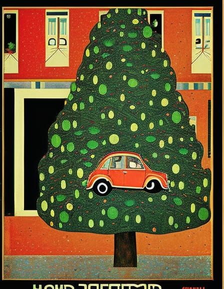 Fiat 500 Christmas Car in Bauhaus Poster Style
