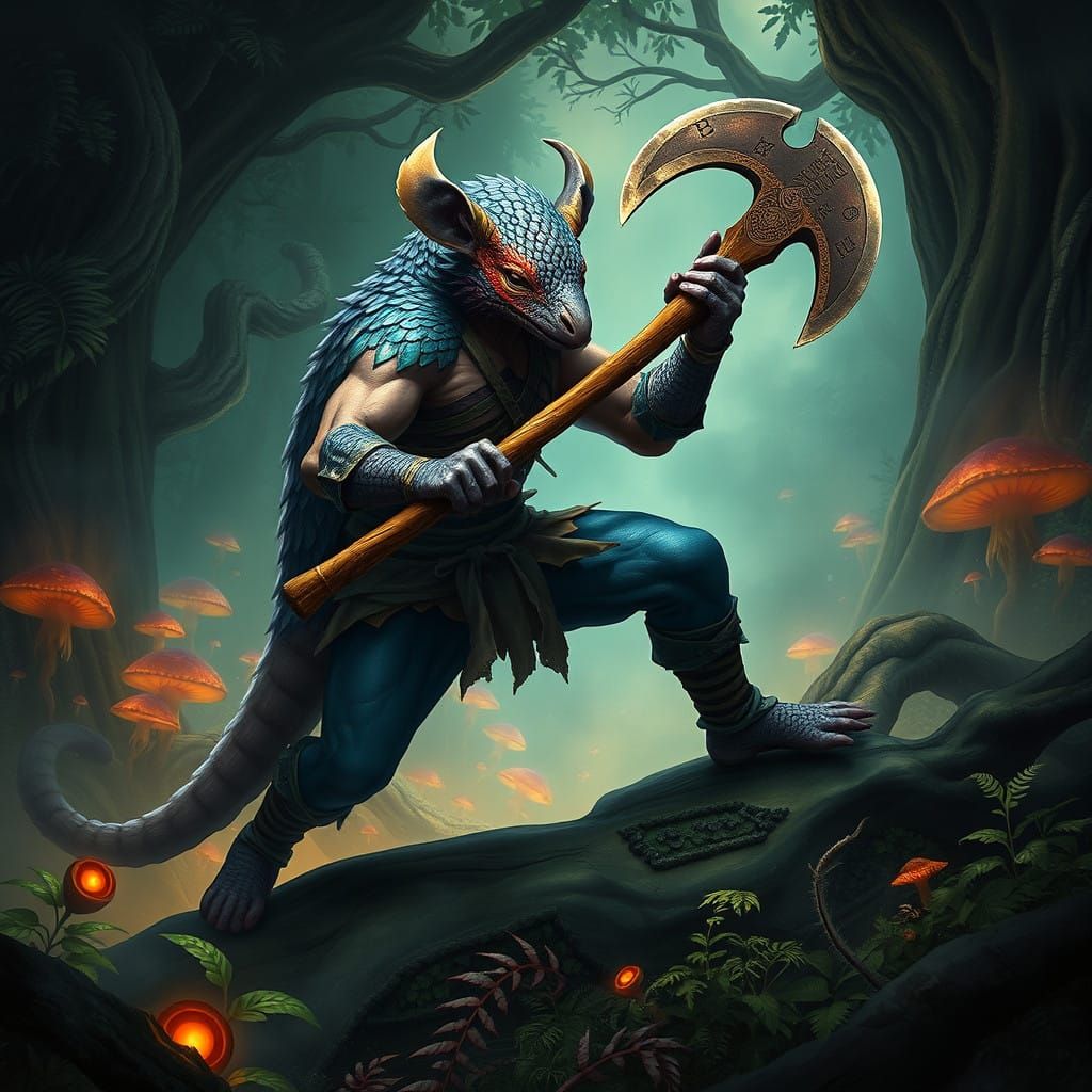 Fantasy Pangolin Warrior in Jungle Battle