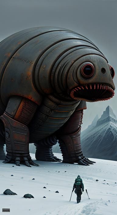 Surreal Portrait: Woman as Tardigrade in Beksiński Style