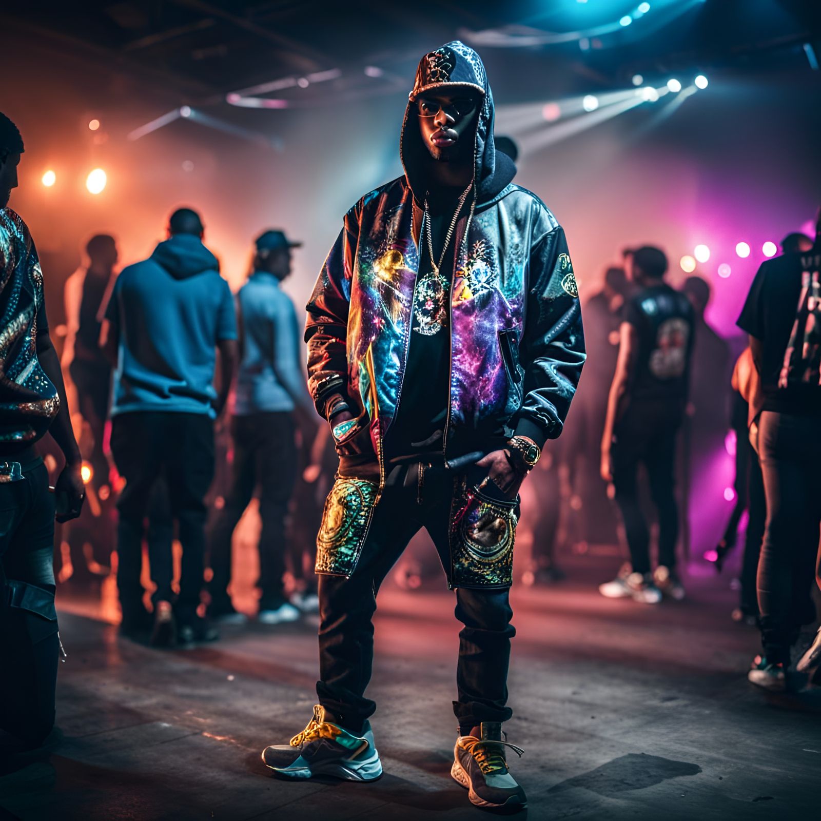 Rave Party Hip Hop Fashion in Hyperrealistic Style