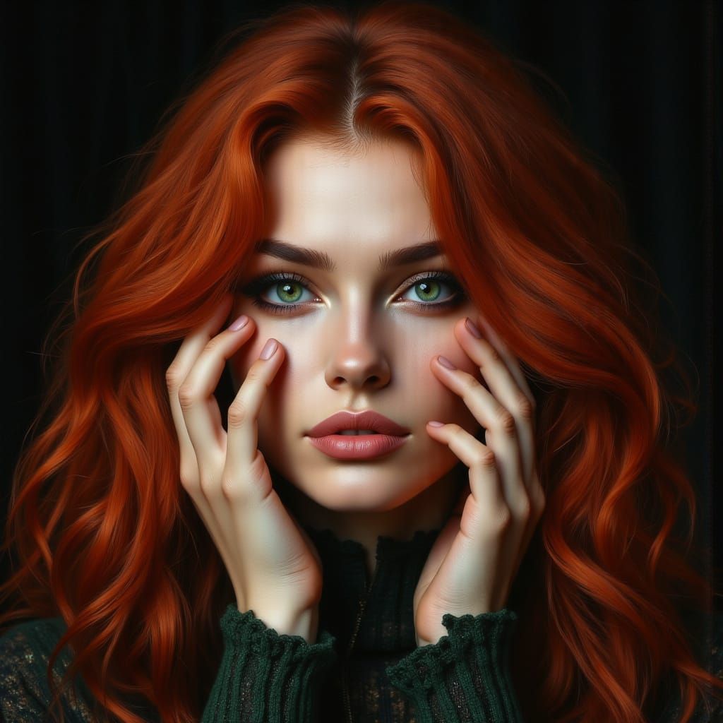 Mysterious Woman's Face Partially Hidden by Hands