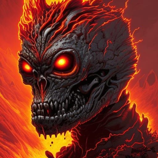 Volcano Monster Eruption: Dark Academia Gothic Horror Art