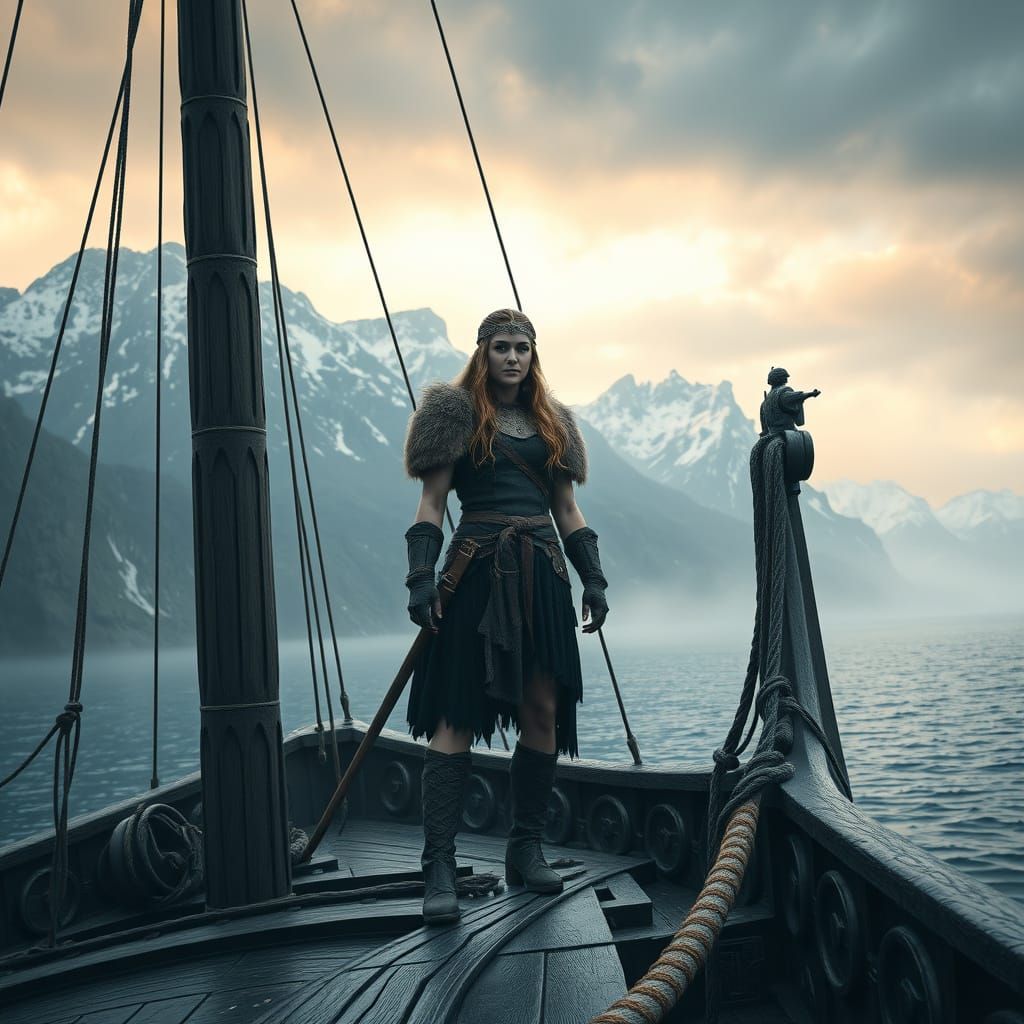Icelandic Viking Warrior Woman on Viking Ship