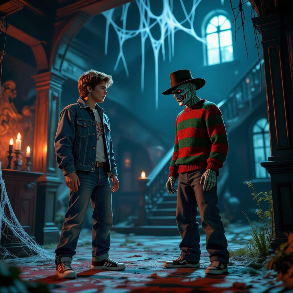 Marty McFly and Freddy Krueger Encounter in Mansion
