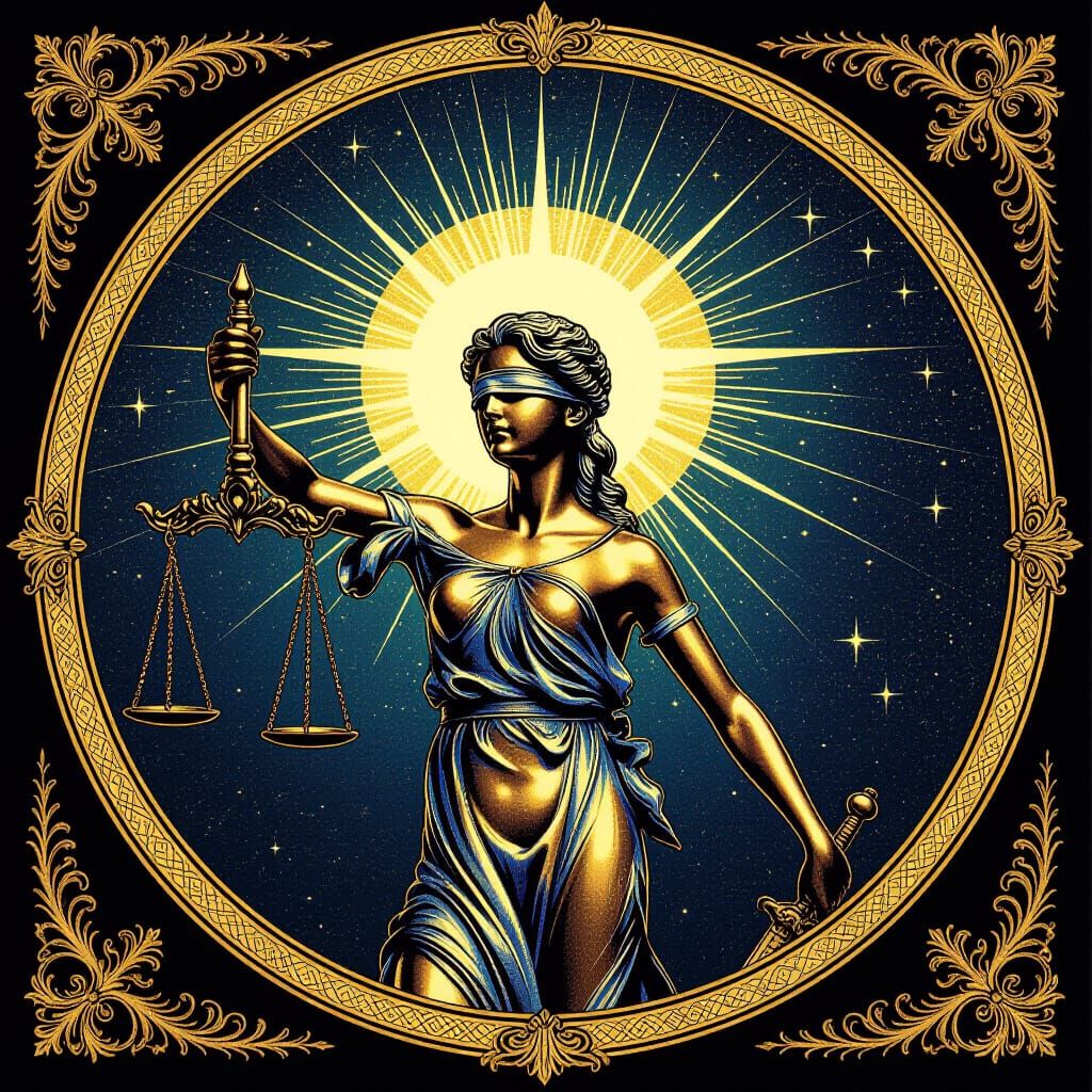 Celestial Justice Embodied in Cosmic Mirror Art