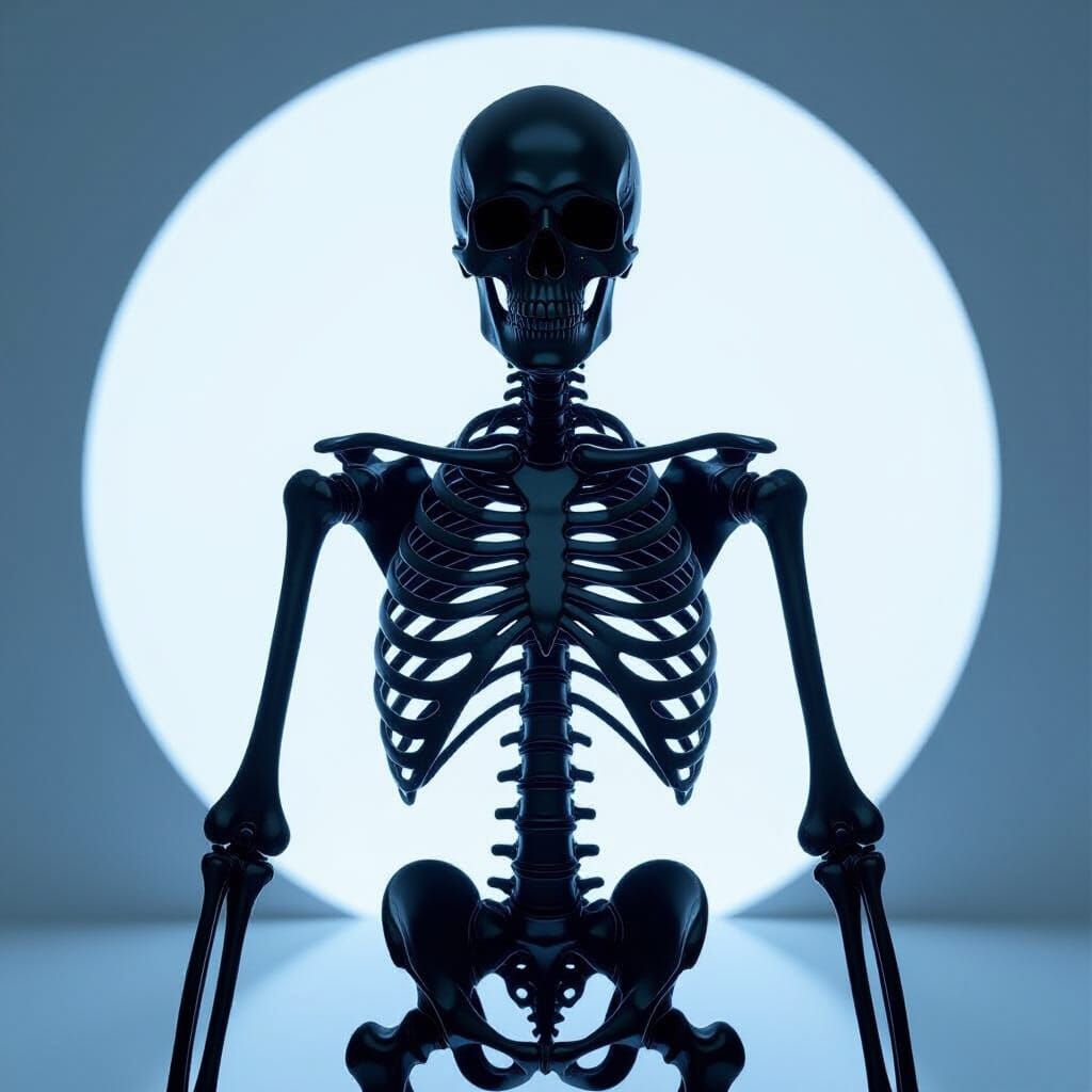 Obsidian Skeleton in Ethereal Blue Light
