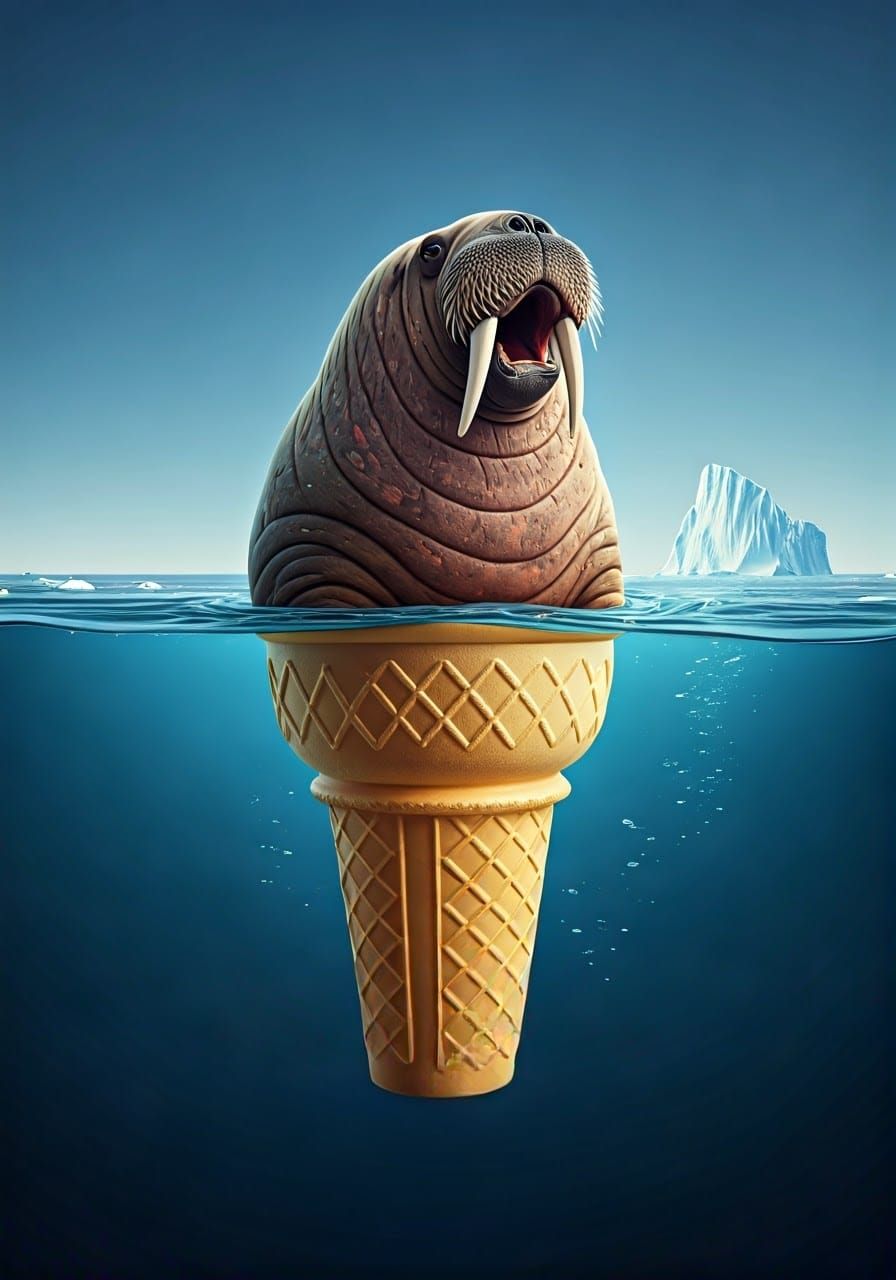 Ice Cream Cone Iceberg with Walrus