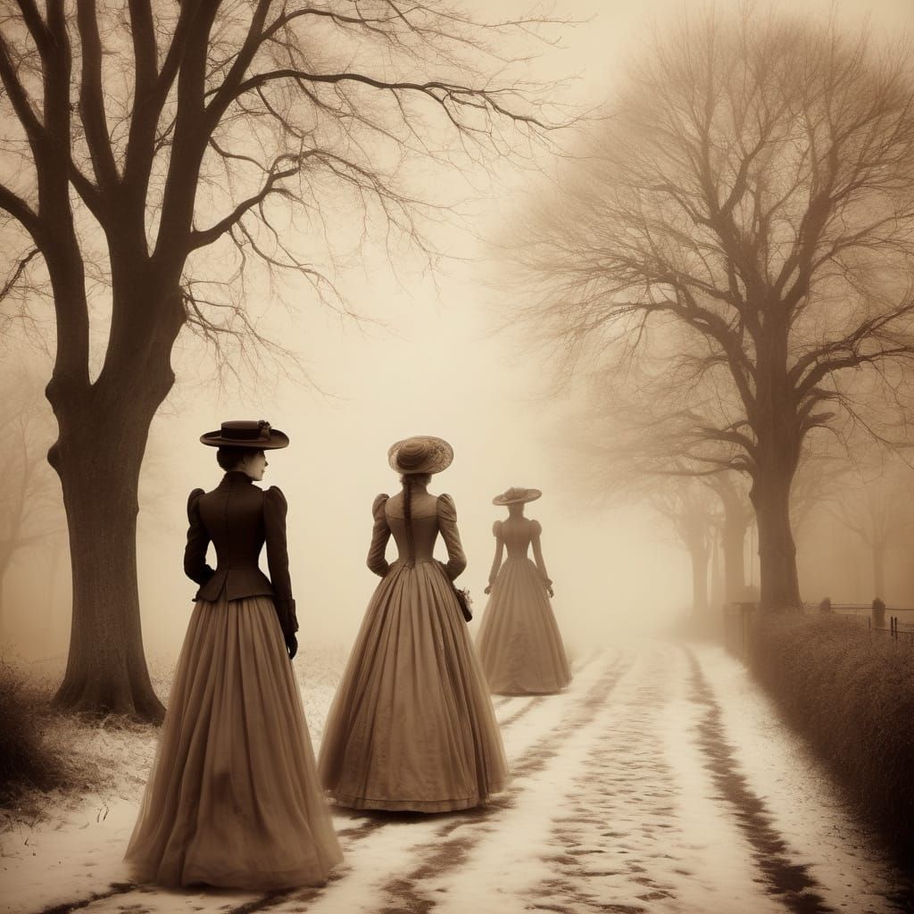 Victorian Women in Ethereal Winter Park