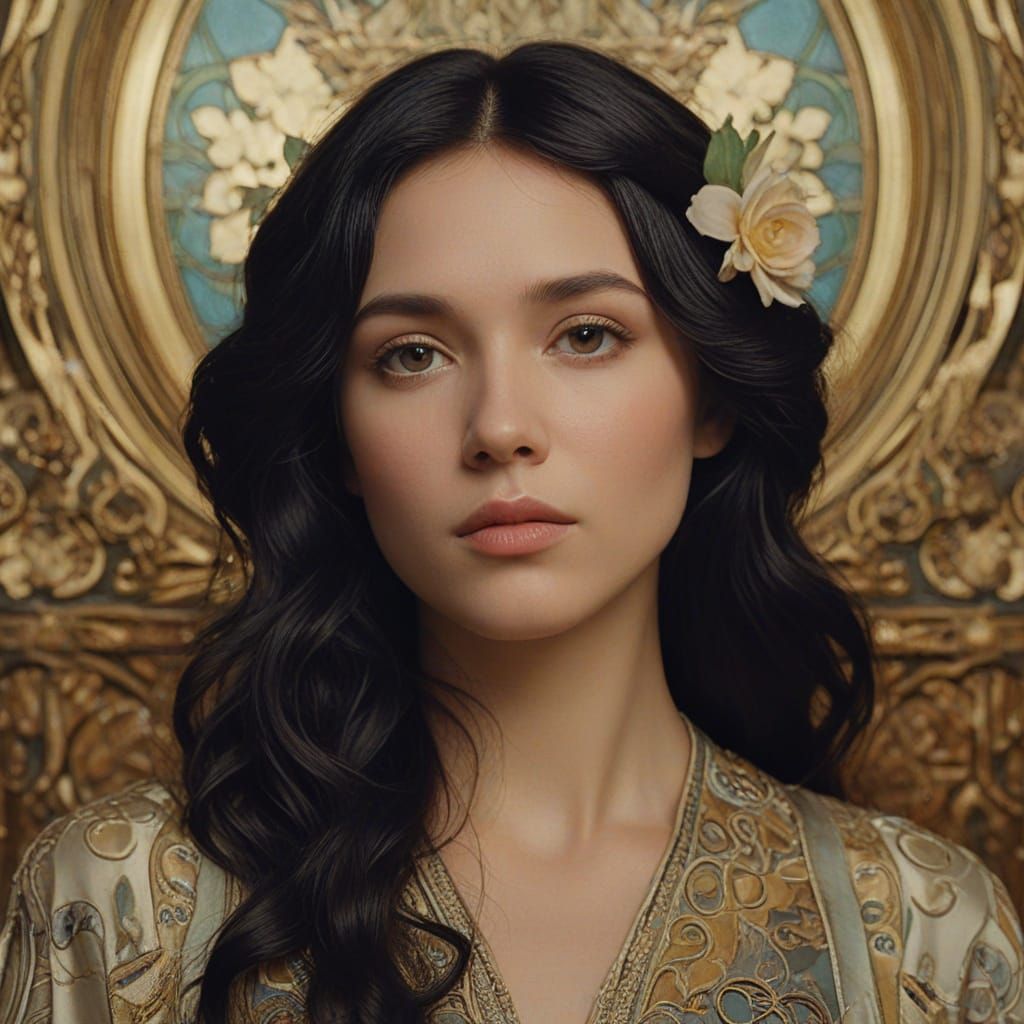 Art Nouveau Portrait of Woman with Floral Ornamentation