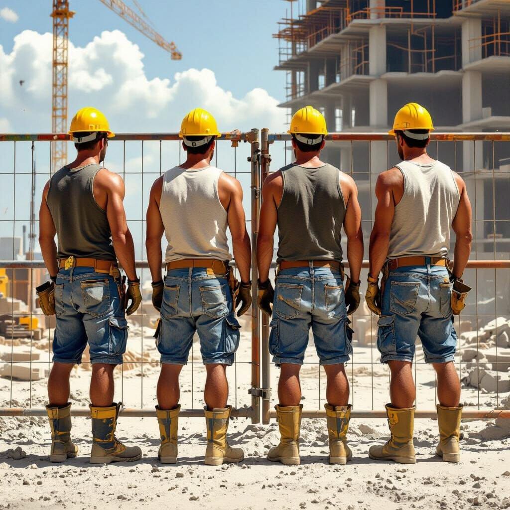 Construction Workers at Worksite in Hyperrealistic Style