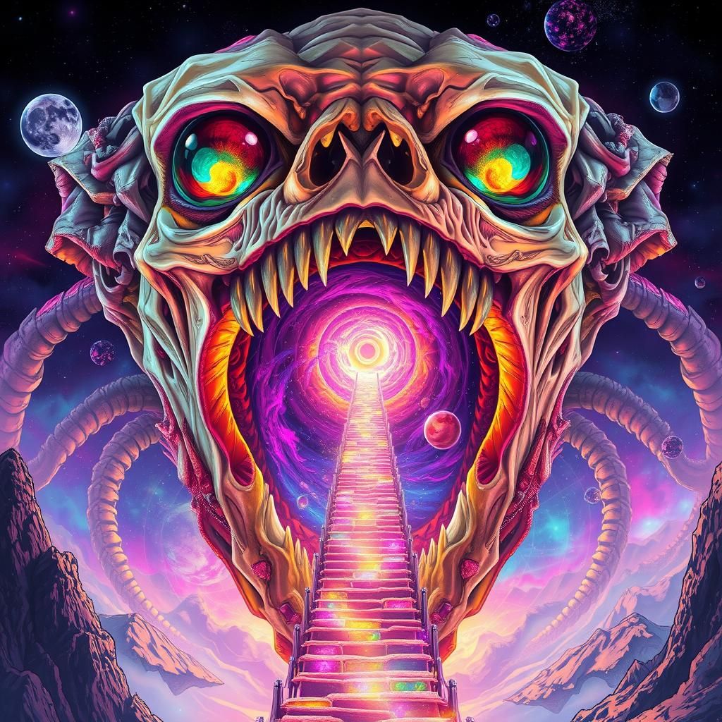 Extraterrestrial Bone Being in Synthwave Dreamscape