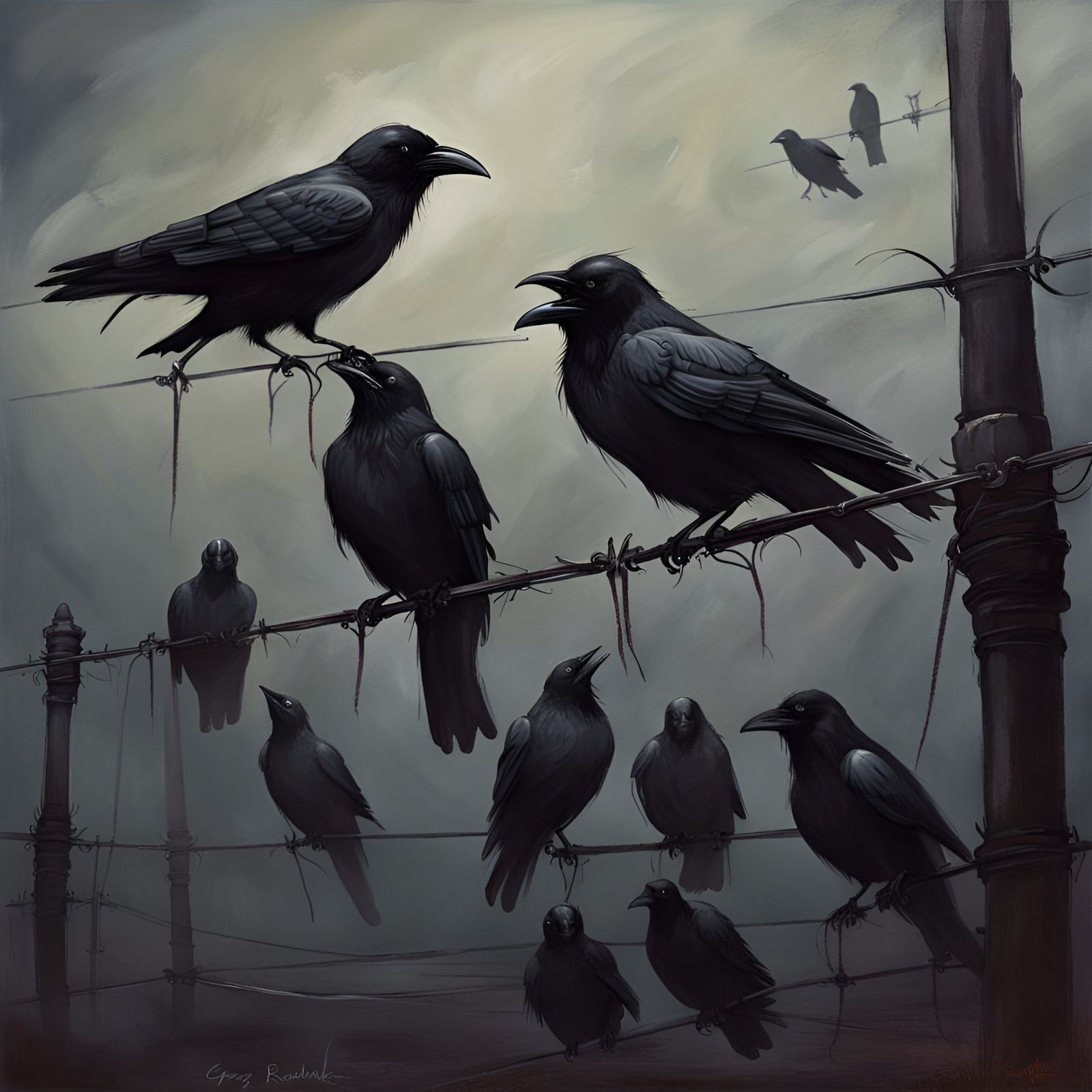 Eerie Gothic Crows on a Wire